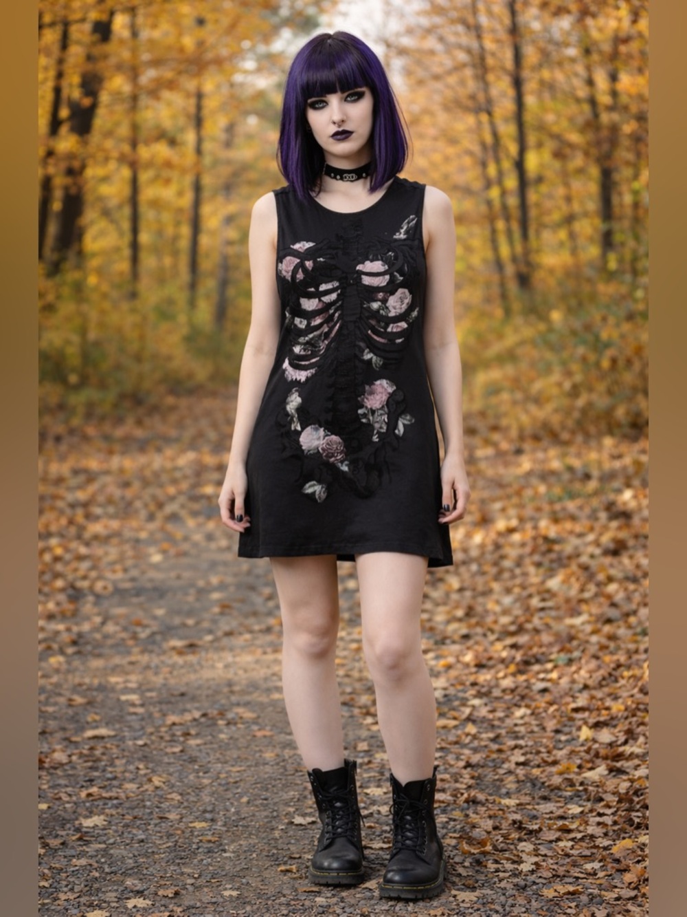 TopShop Black Floral Skeleton Mini Dress Cut Out Back Cute Dark Floral Emo 🖤